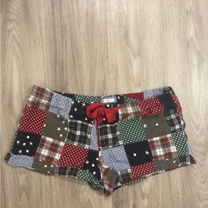 Aerie Patchwork Shorts Boho Holiday Red, Green, Blue, Black